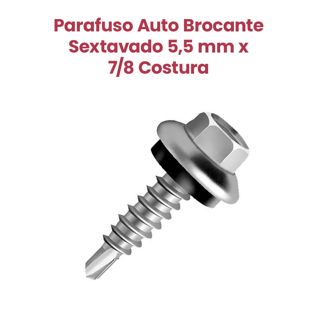 Parafuso Auto Brocante Sextavado 5,5mm x 7/8 Costura - Caixa com 200 Unidades
