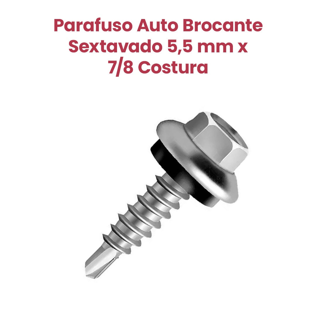 Parafuso Auto Brocante Sextavado 5,5mm x 7/8 Costura - Caixa com 200 Unidades