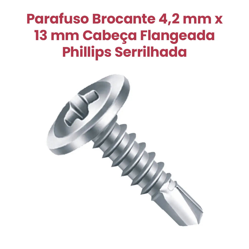Parafuso Brocante 4,2mm x 13mm Cabeça Flangeada Phillips Serrilhada – Caixa com 500 Unidades