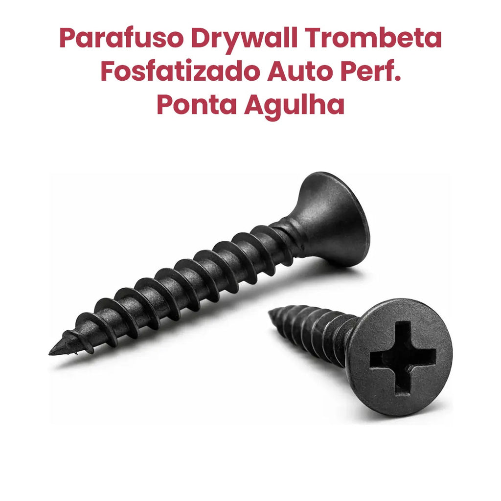 Parafuso Drywall Trombeta Fosfatizado Auto Perf. Ponta Agulha - Caixa com 500 Unidades