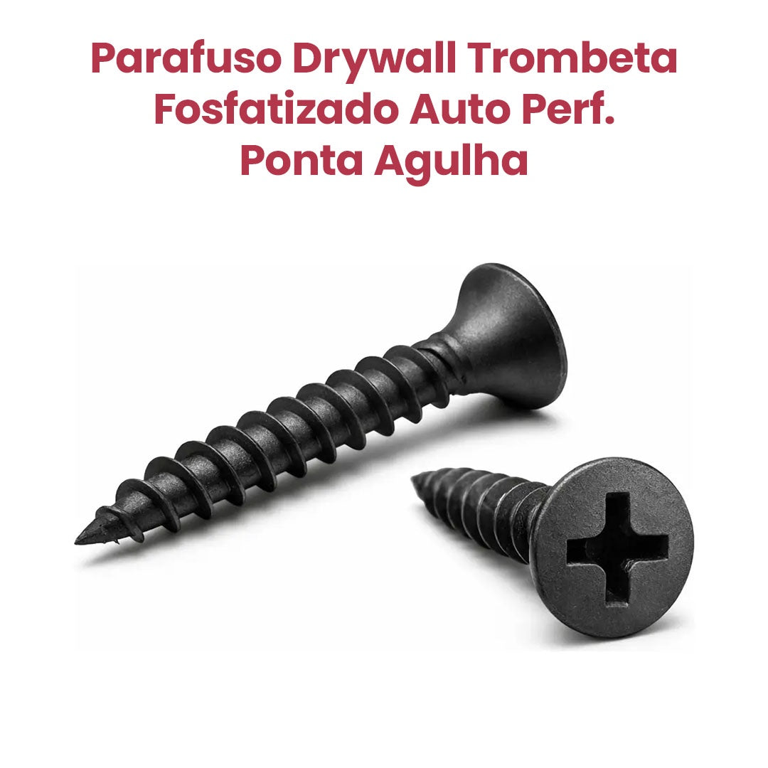 Parafuso Drywall Trombeta Fosfatizado Auto Perf. Ponta Agulha - Caixa com 500 Unidades