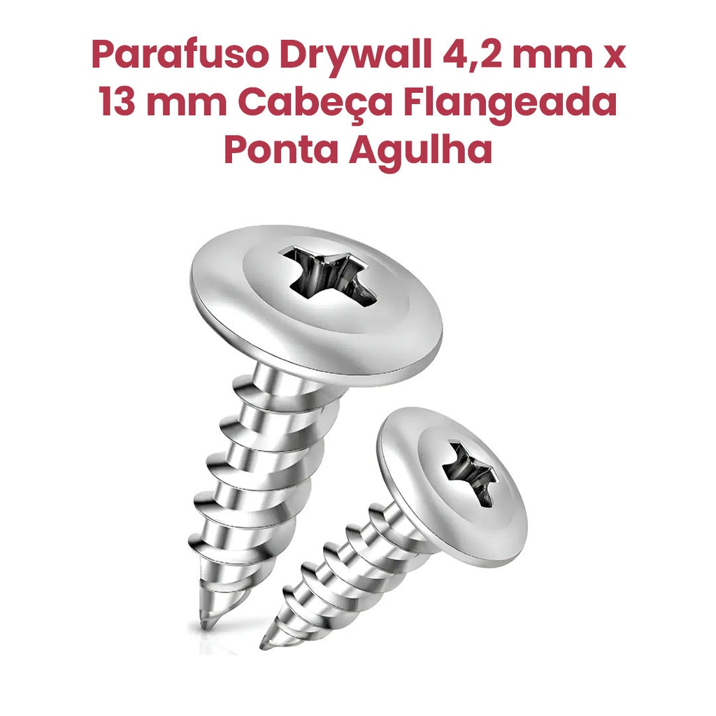 Parafuso Drywall 4,2mm x 13mm Cabeça Flangeada Ponta Agulha – Caixa com 500 Unidades